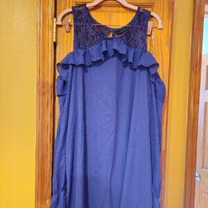 Attention Navy Blue Womens Plus Dress Cold Shoulder Tunic Dress